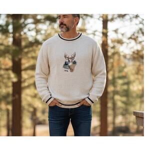 Vtg Shenandoah Sweater Chunky Buck Deer Embroidery Hunting Outdoor XLT 90's USA